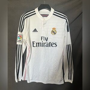 Men’s Authentic Adidas Real Madrid 2014/15 White Home Long Sleeve Jersey Size M